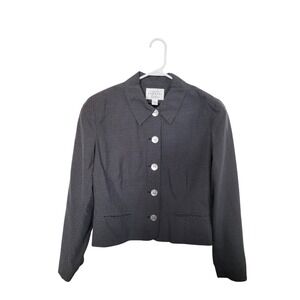 Express Tailleur Vintage 100% Silk Blazer Jacket Black White Micro Dot Women 7/8